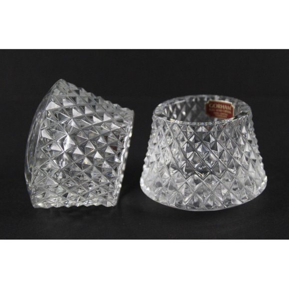 Gorham FULL LEAD CRYSTAL CANDLE HOLDERS Hand Crafted in Yugoslavia Hand Cut ANB - Picture 7 of 12